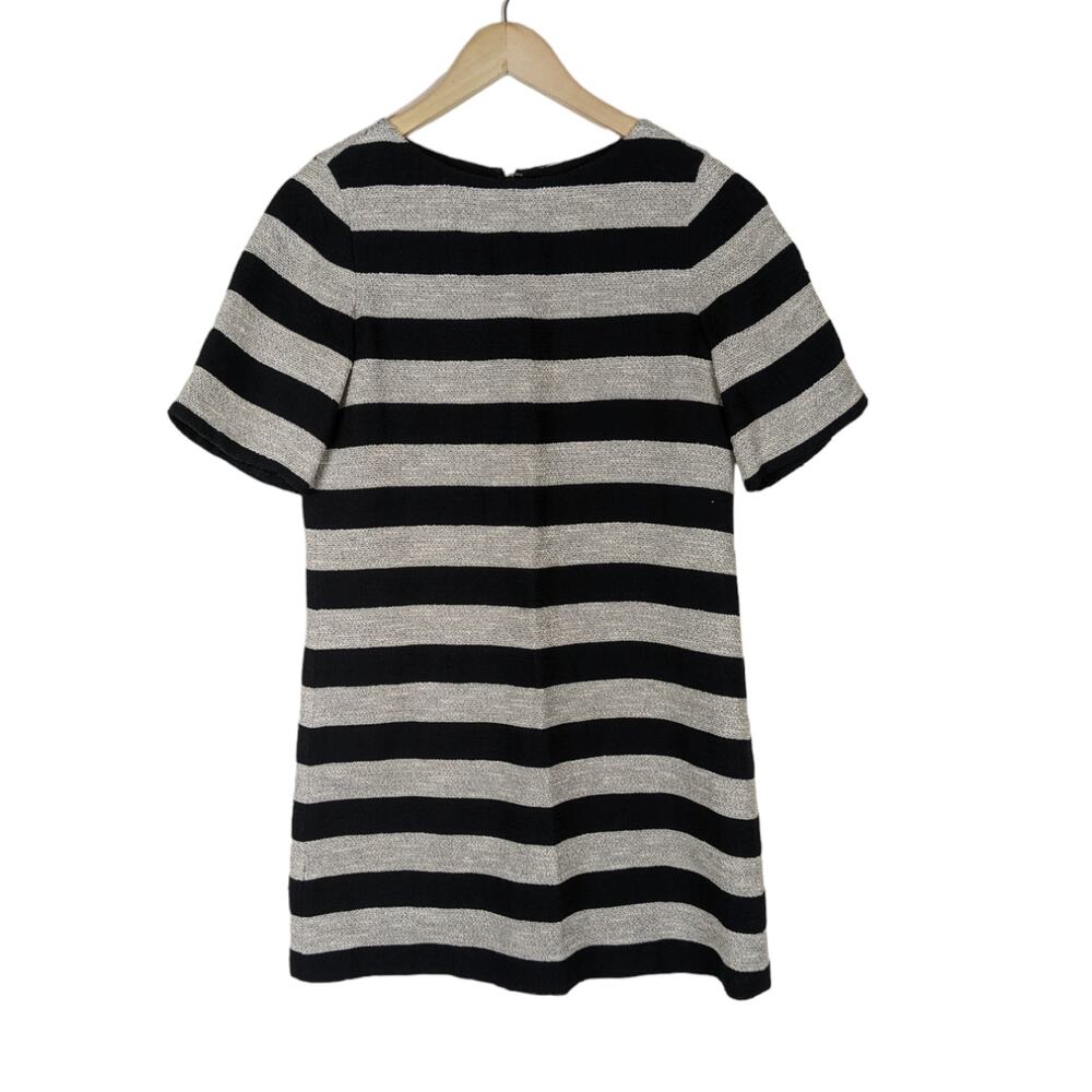 Alice + Olivia Dress 4 Black White Mandy Striped Tweed Short Sleeve Crew Mini